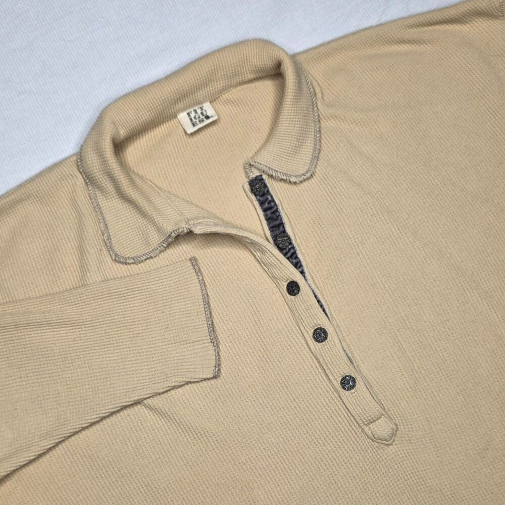 Vintage Fitigues Women’s Waffle Knit LS Henley Size XL Beige Cotton USA Longline